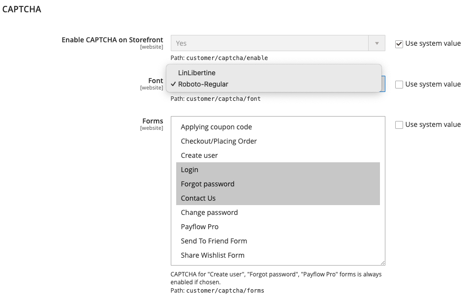 Secure Captcha Backend Settings