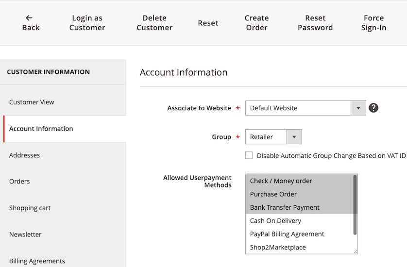 Customer Payments Backend Settings